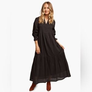 ABLE Jane Maxi Dress Size XL Black Long Sleeve Cotton Modest Cottage Peasant